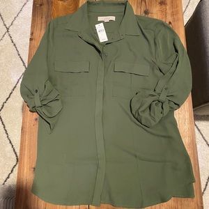 LOFT Green Button Up Blouse w/ tags! Large